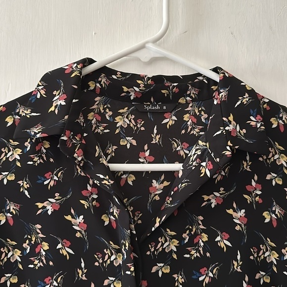 Splash Boho Lightweight Black Floral Long Sleeve Button Down Blouse Top - Picture 2 of 5